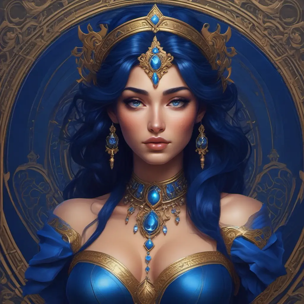 Alluring matte portrait of the beautiful Sivir in dark blue, 8k, Highly Detailed, Intricate, Realistic, Sharp Focus, Volumetric Lighting, Fantasy, Elegant by Stanley Artgerm Lau, Alphonse Mucha, WLOP, Stefan Kostic