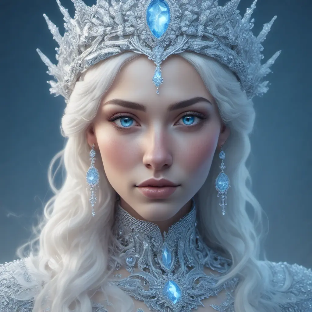 Alluring highly detailed matte portrait of a beautiful ice queen in the style of Stefan Kostic, 8k, High Definition, Highly Detailed, Intricate, Half Body, Realistic, Sharp Focus, Fantasy, Elegant