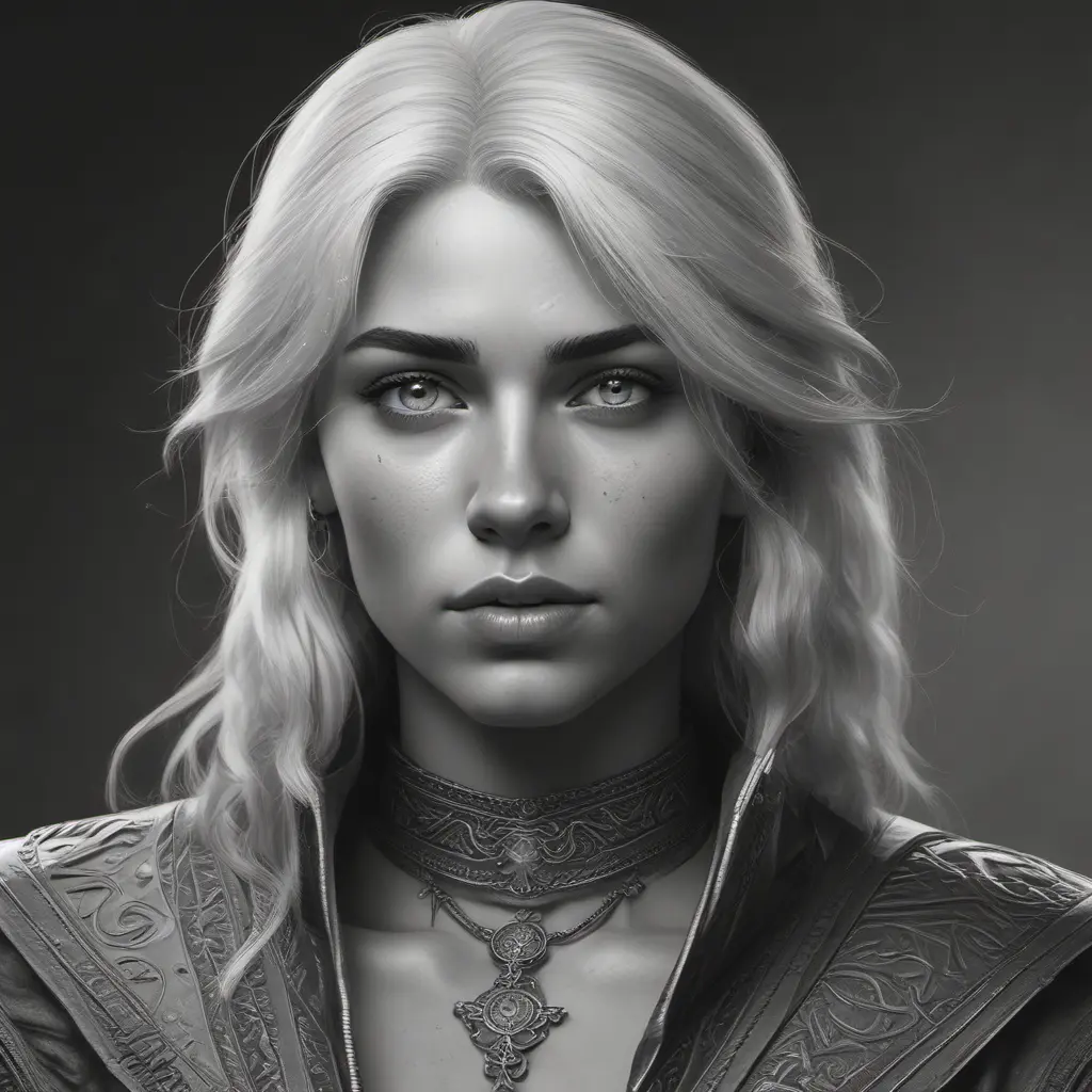 Black & White portrait of Ciri, Highly Detailed, Intricate, Artstation, Beautiful, Digital Painting, Sharp Focus, Concept Art, Elegant