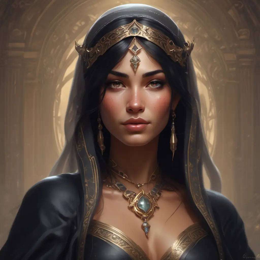 Alluring matte portrait of a beautiful veiled Nidalee wearing a black veil, 8k, Highly Detailed, Intricate, Half Body, Realistic, Sharp Focus, Volumetric Lighting, Fantasy, Elegant by Stanley Artgerm Lau, Alphonse Mucha, WLOP