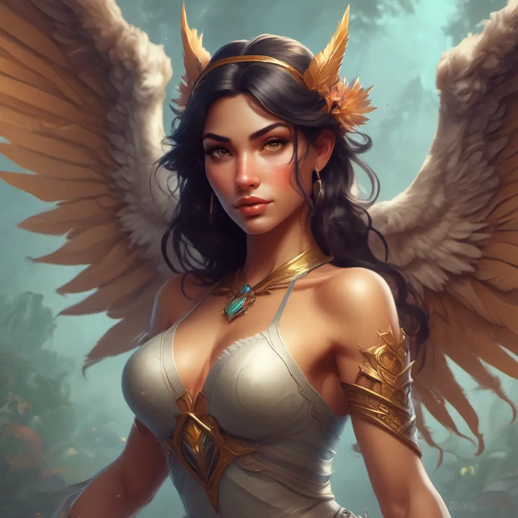 Alluring matte portrait of a beautiful Nidalee with wings, 8k, Highly Detailed, Intricate, Half Body, Realistic, Sharp Focus, Volumetric Lighting, Fantasy, Elegant by Stanley Artgerm Lau, Alphonse Mucha, WLOP