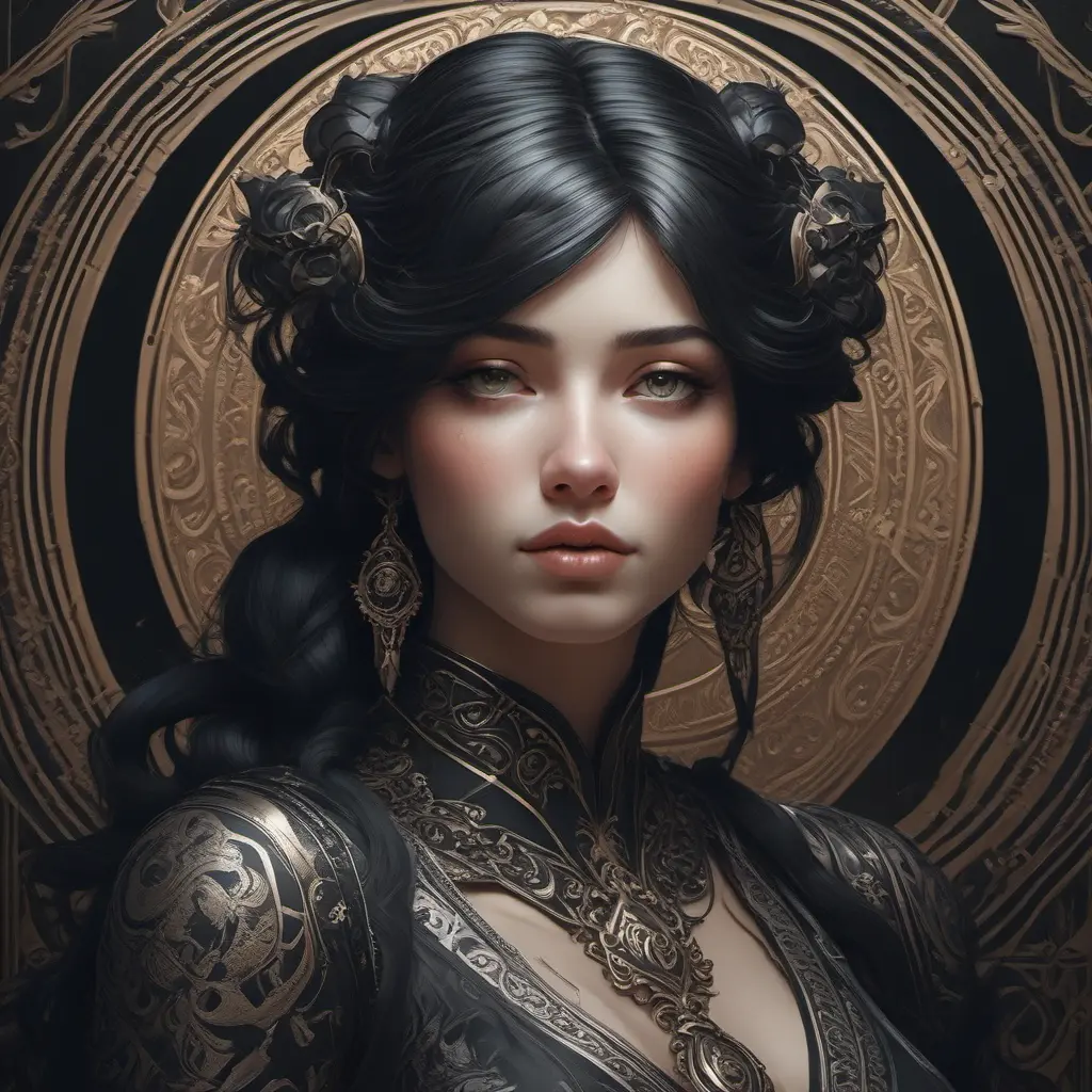 Alluring matte portrait of a beautiful Sona in black, 8k, Highly Detailed, Intricate, Half Body, Realistic, Sharp Focus, Volumetric Lighting, Fantasy, Elegant by Stanley Artgerm Lau, Alphonse Mucha, WLOP