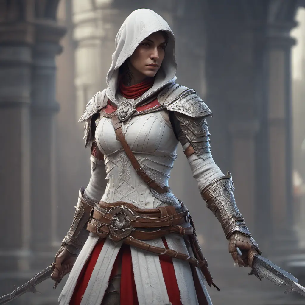 Kassandra from Assassins Creed in white armor, 8k, Highly Detailed, Artstation, Beautiful, Digital Illustration, Sharp Focus, Unreal Engine, Concept Art