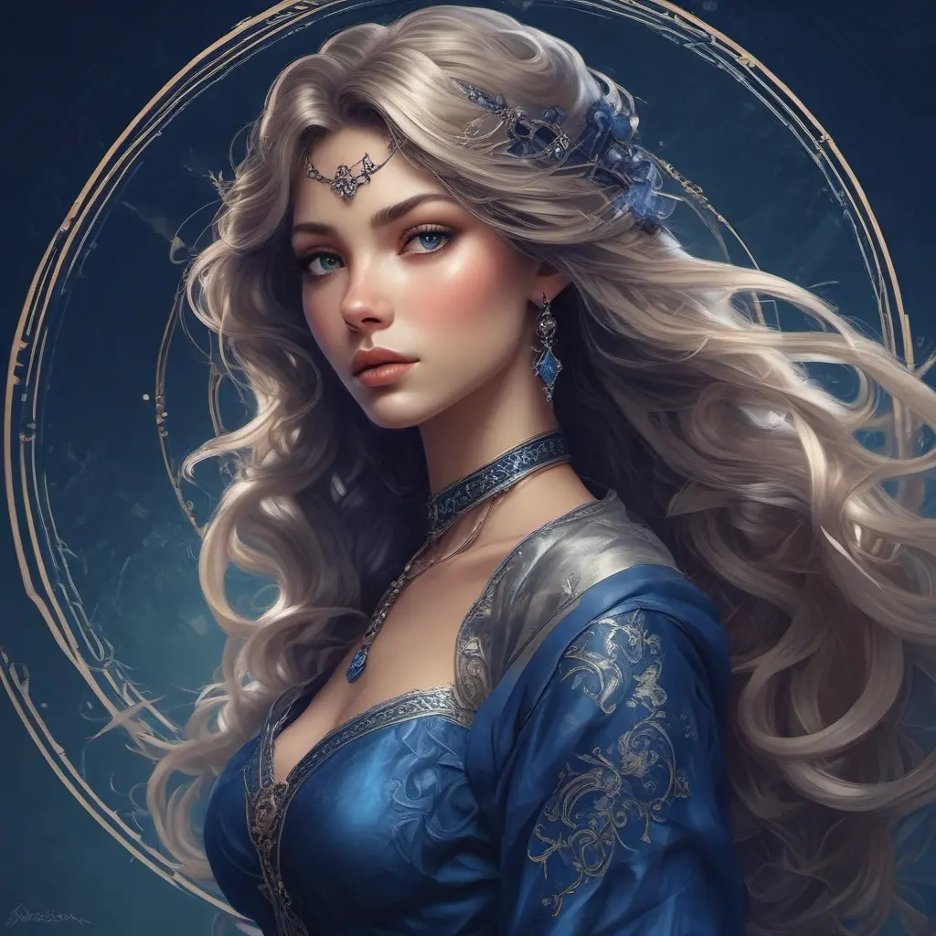 Alluring matte portrait of a beautiful A2 wearing dark blue, 8k, Highly Detailed, Intricate, Half Body, Realistic, Sharp Focus, Volumetric Lighting, Fantasy, Elegant by Stanley Artgerm Lau, Alphonse Mucha, WLOP, Stefan Kostic