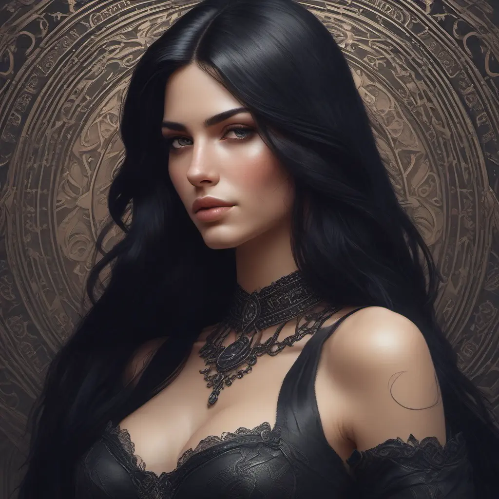 Alluring matte portrait of a beautiful veiled Yennefer wearing a black veil with long straight hair, 8k, Highly Detailed, Intricate, Half Body, Realistic, Sharp Focus, Volumetric Lighting, Fantasy, Elegant by Stanley Artgerm Lau, Alphonse Mucha, WLOP