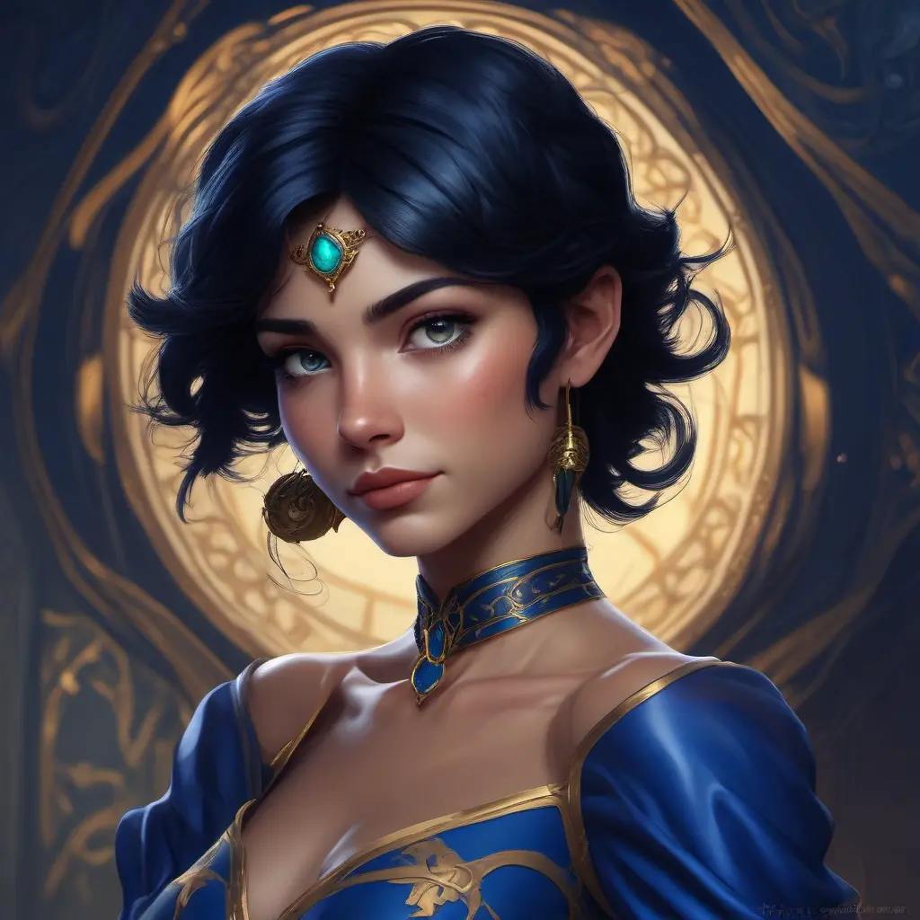 Alluring matte portrait of the beautiful Cassandra Cain in dark blue, 8k, Highly Detailed, Intricate, Realistic, Sharp Focus, Volumetric Lighting, Fantasy, Elegant by Stanley Artgerm Lau, Alphonse Mucha, WLOP, Stefan Kostic