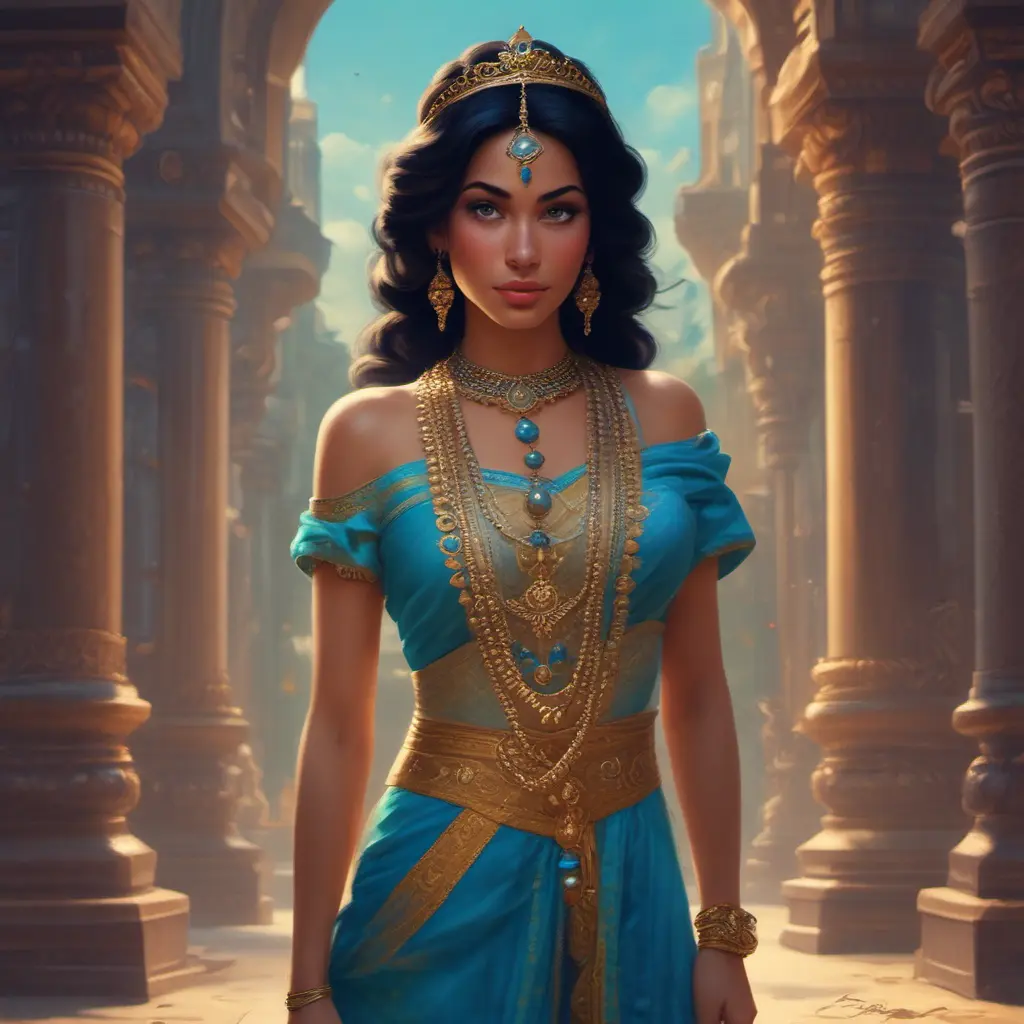 Alluring matte portrait of Princess Jasmine, 4k, 4k resolution, 8k, HD, High Definition, High Resolution, Highly Detailed, HQ, Hyper Detailed, Intricate Artwork, Ultra Detailed, Digital Painting, Matte Painting, Realistic, Sharp Focus, Dim light, Fantasy by Greg Rutkowski