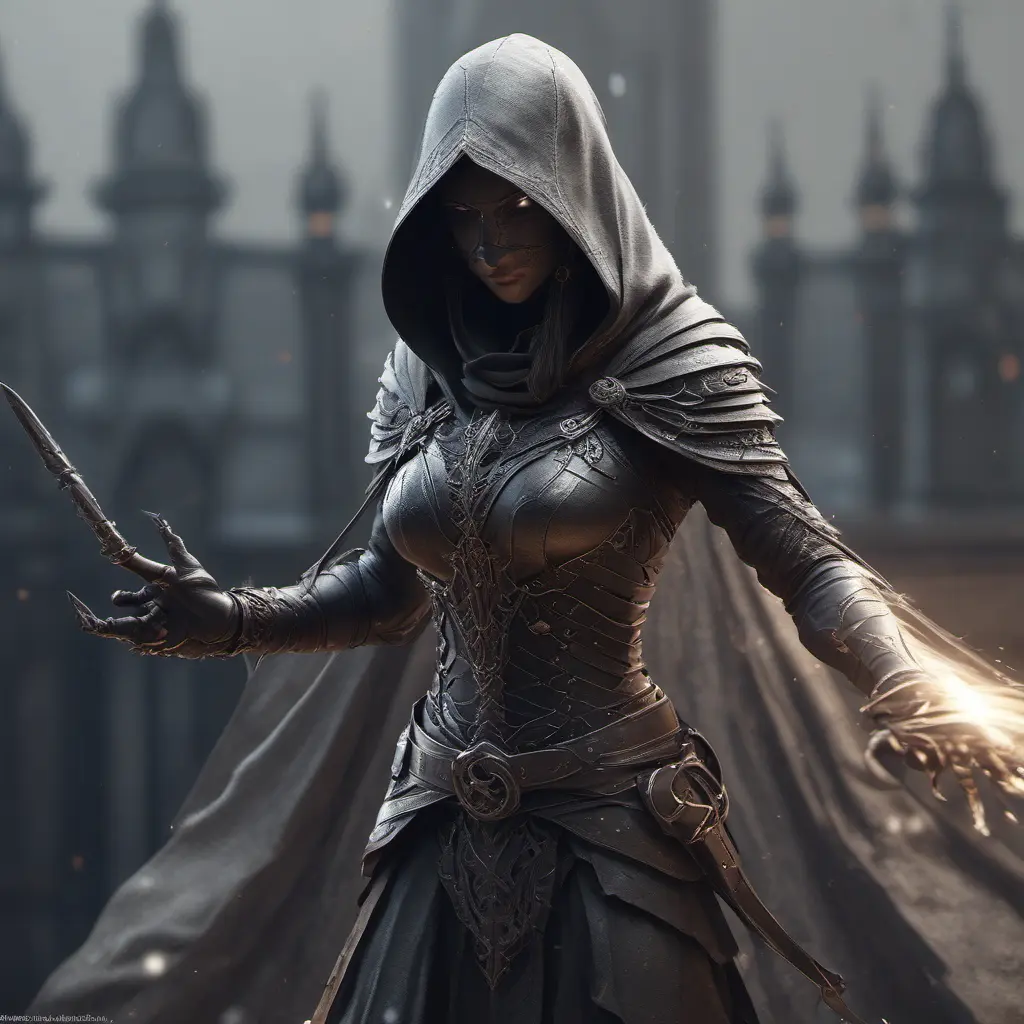 Veiled Assasin with daggers, 8k, Highly Detailed, Artstation, Illustration, Sharp Focus, Unreal Engine, Volumetric Lighting, Concept Art