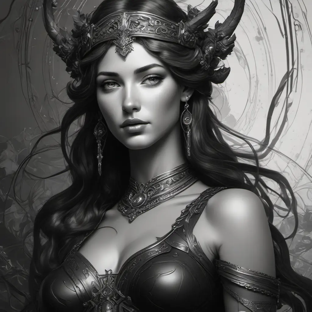 Alluring matte portrait of the beautiful Artemis in black in the style of Stefan Kostic, 8k, Highly Detailed, Intricate, Realistic, Sharp Focus, Volumetric Lighting, Fantasy, Elegant by Stanley Artgerm Lau, Alphonse Mucha, WLOP