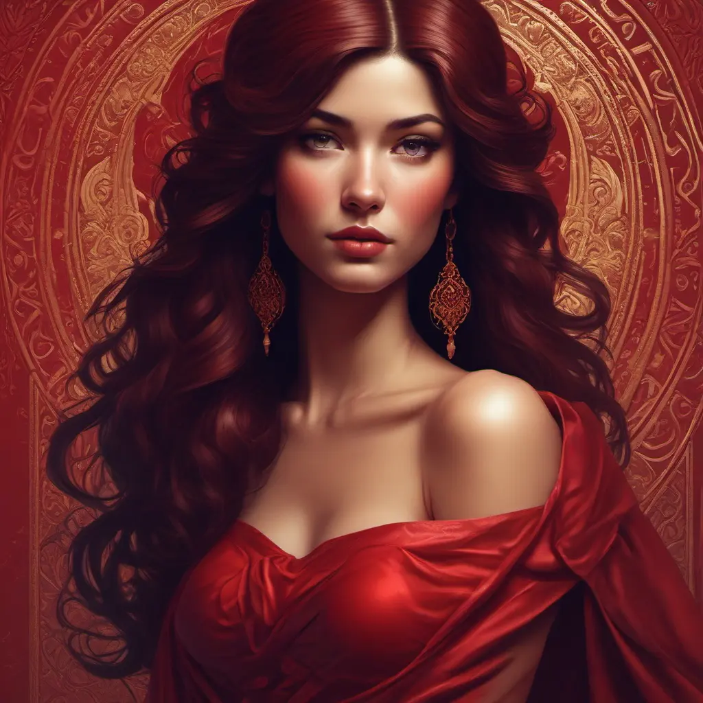 Alluring matte portrait of the beautiful goddess Selena in dark red in the style of Stefan Kostic, 8k, Highly Detailed, Intricate, Realistic, Sharp Focus, Volumetric Lighting, Fantasy, Elegant by Stanley Artgerm Lau, Alphonse Mucha, WLOP