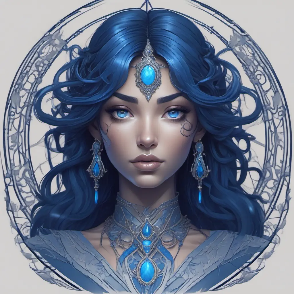 Alluring matte portrait of the beautiful Sivir in dark blue, 8k, Highly Detailed, Intricate, Realistic, Sharp Focus, Volumetric Lighting, Fantasy, Elegant by Stanley Artgerm Lau, Alphonse Mucha, WLOP, Stefan Kostic