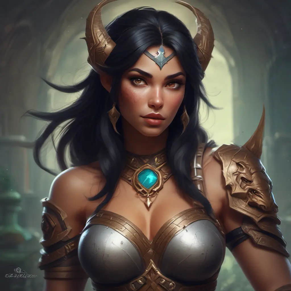 Alluring matte portrait of a beautiful Nidalee in the style of Stefan Kostic, 8k, Highly Detailed, Intricate, Half Body, Realistic, Sharp Focus, Volumetric Lighting, Fantasy, Elegant by Stanley Artgerm Lau, Greg Rutkowski