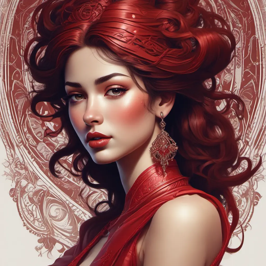 Alluring matte portrait of the beautiful goddess Selena in dark red in the style of Stefan Kostic, 8k, Highly Detailed, Intricate, Realistic, Sharp Focus, Volumetric Lighting, Fantasy, Elegant by Stanley Artgerm Lau, Alphonse Mucha, WLOP