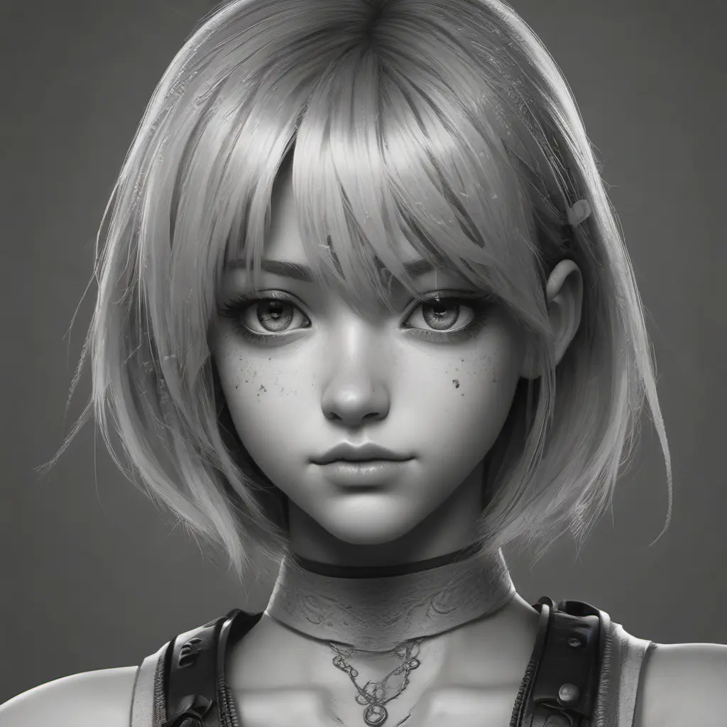 Black & White portrait of A2 from Nier Automata, Highly Detailed, Intricate, Artstation, Beautiful, Digital Painting, Sharp Focus, Concept Art, Elegant