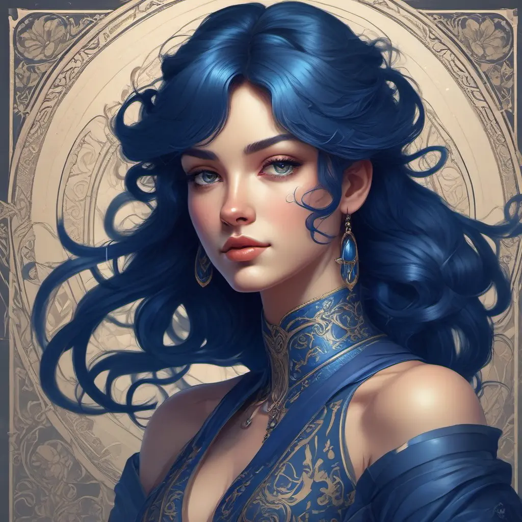 Alluring matte portrait of a beautiful A2 wearing dark blue, 8k, Highly Detailed, Intricate, Half Body, Realistic, Sharp Focus, Volumetric Lighting, Fantasy, Elegant by Stanley Artgerm Lau, Alphonse Mucha, WLOP, Stefan Kostic