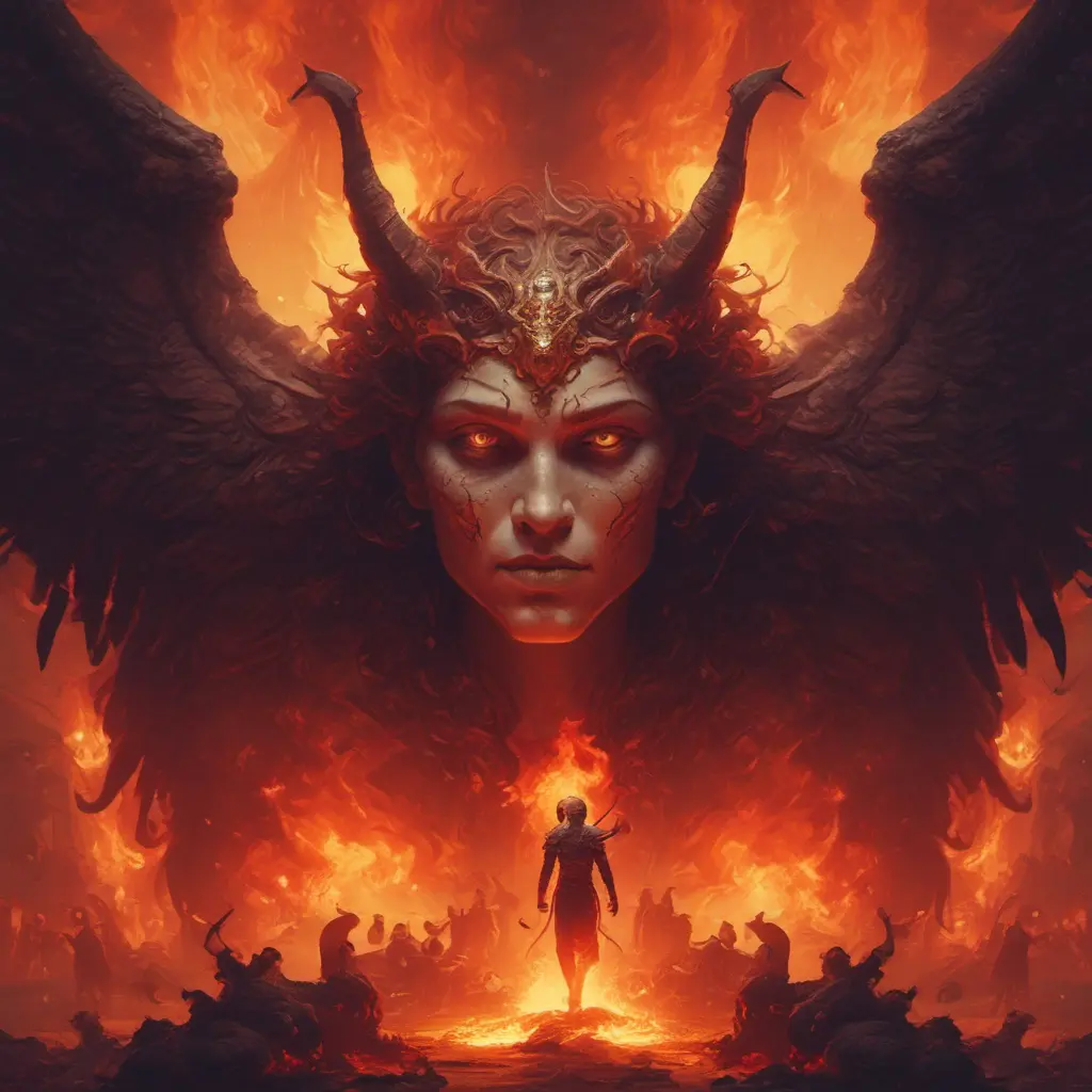 Angels and Demons surrounded by fire, 8k, Trending on Artstation, Symmetrical Face, Digital Illustration, Concept Art by Stefan Kostic