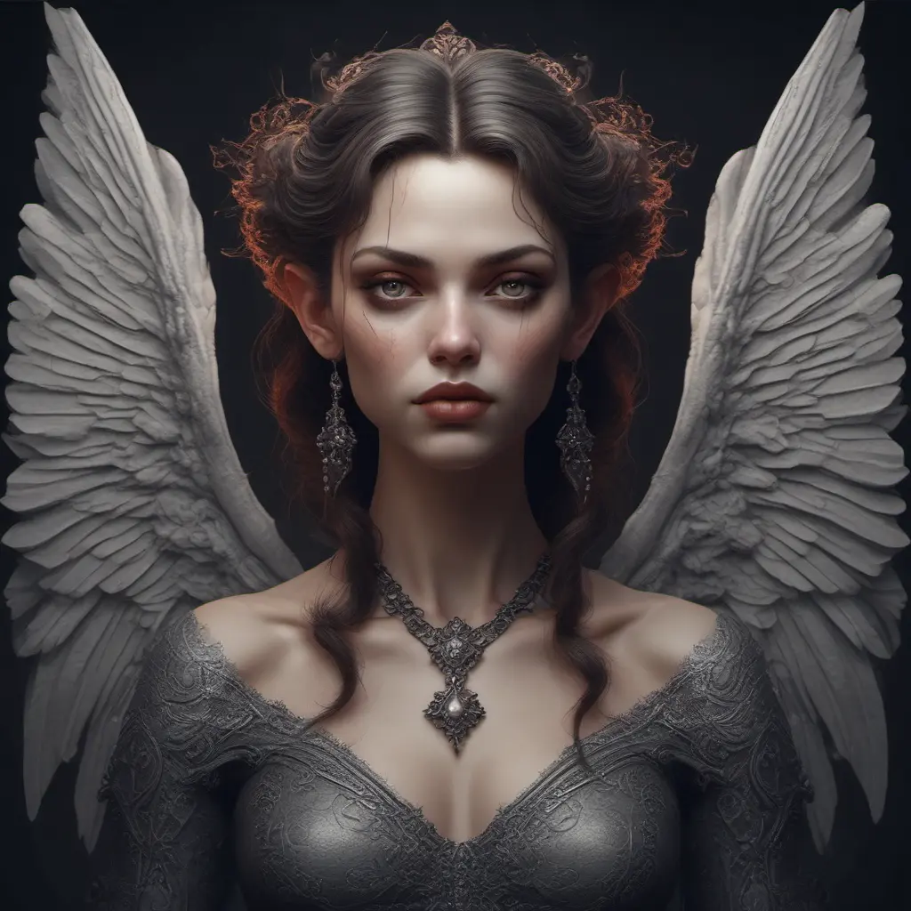 Alluring highly detailed matte portrait of a beautiful winged vampire in the style of Stefan Kostic, 8k, High Definition, Highly Detailed, Intricate, Half Body, Realistic, Sharp Focus, Fantasy, Elegant