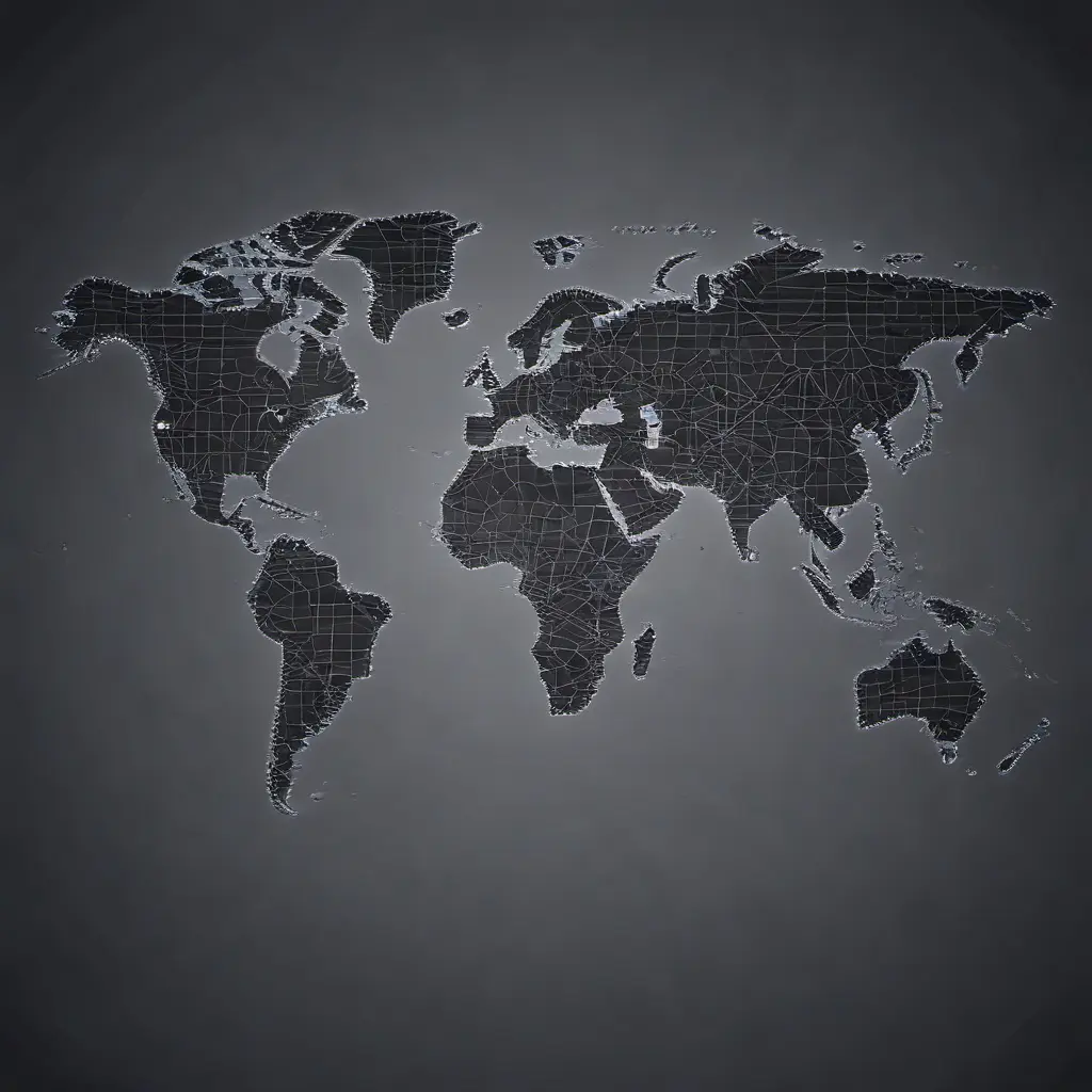 Modern digital world map on a dark high tech background, Matte