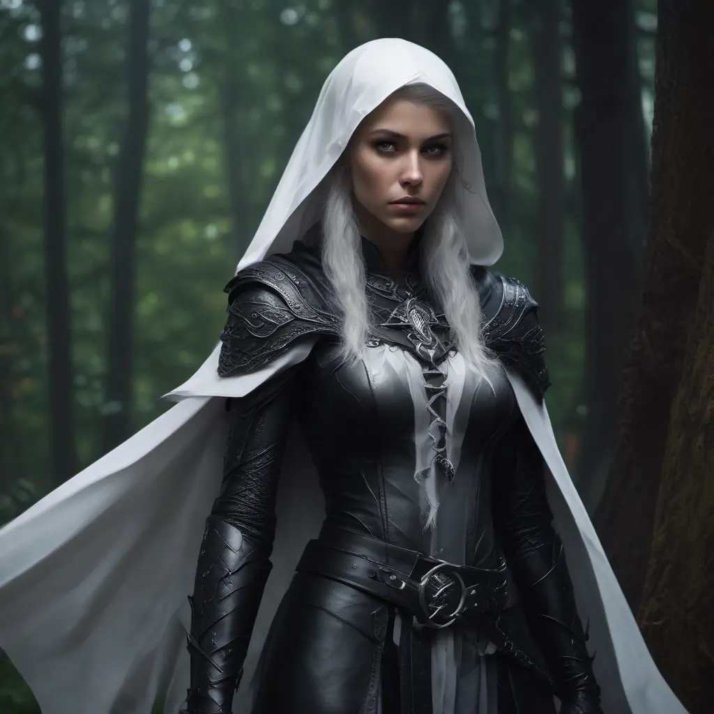 Dungeons and dragons forest elf character full body portrait, white skin, dark gothic black armor, wearing a black veil, dramatic light, dungeon background, 8k, Gothic and Fantasy, Elden Ring, Photo Realistic, Dynamic Lighting by Stanley Artgerm Lau, Greg Rutkowski