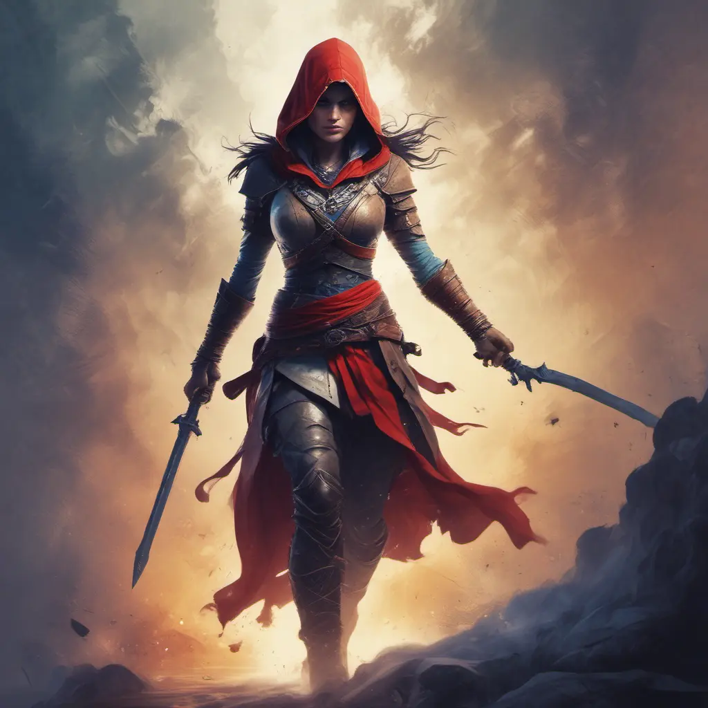 Silhouette of Kassandra from Assassin's Creed emerging from the fog of war, ink splash, Highly Detailed, Vibrant Colors, Ink Art, Fantasy, Dark by Stanley Artgerm Lau