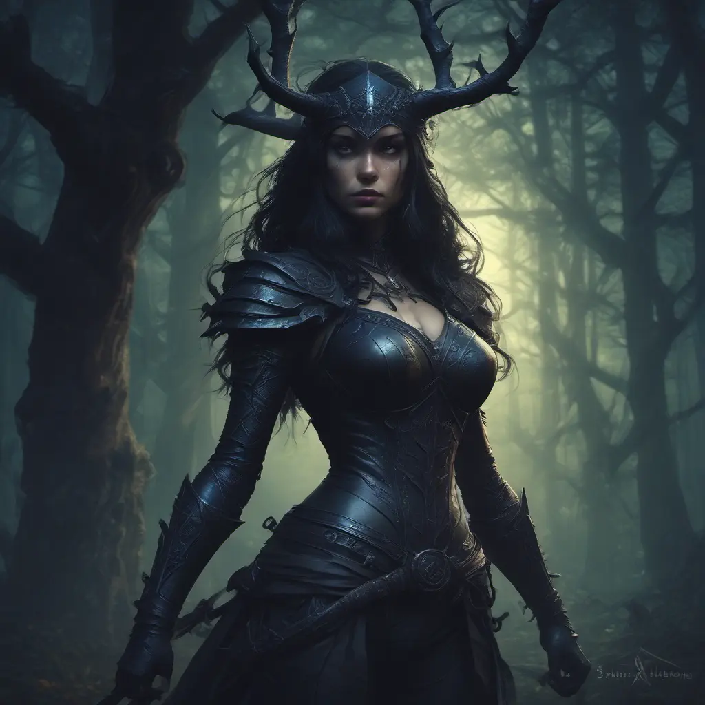 Huntress in a haunted forest, Highly Detailed, Intricate, Gothic, Volumetric Lighting, Fantasy, Dark by Stanley Artgerm Lau