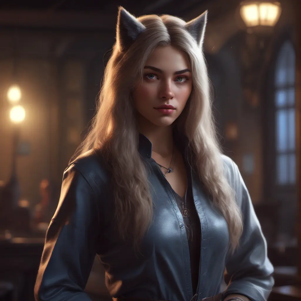 Beautiful girl in werewolf academy, 8k, Stunning, Digital Painting, Cinematic Lighting, Sharp Focus, Fantasy, Hyper Realistic