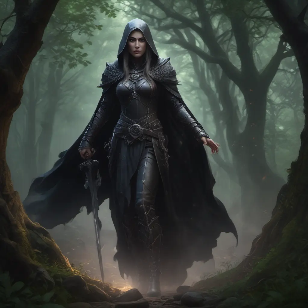 Dungeons and dragons forest elf character full body portrait, white skin, dark gothic black armor, wearing a black veil, dramatic light, dungeon background, 8k, Gothic and Fantasy, Elden Ring, Photo Realistic, Dynamic Lighting by Stanley Artgerm Lau, Greg Rutkowski