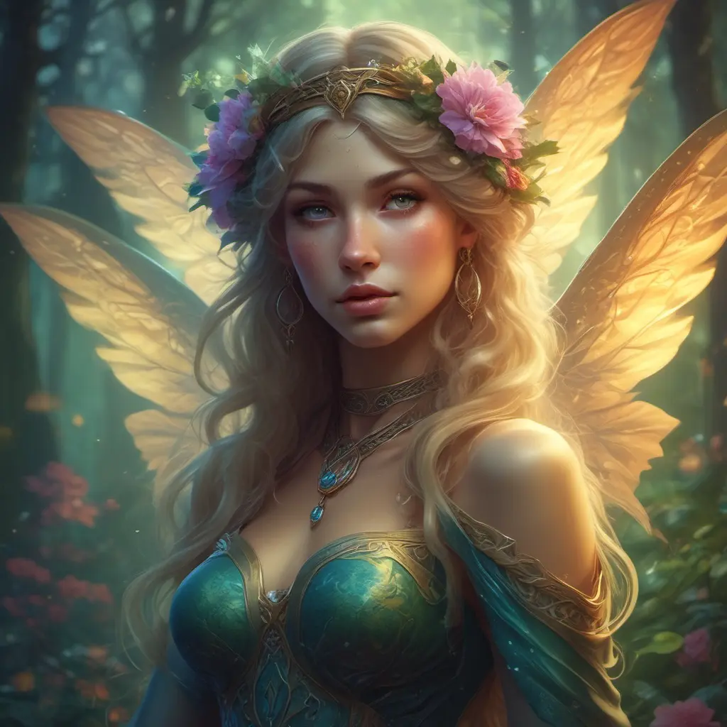 Beautiful elf in a magical forest, 4k, Highly Detailed, Hyper Detailed, Masterpiece, Full Body, Cosmic Nebulae, Full Lips, Pretty Face, Tattoos, Wings, Digital Illustration, Bloom light effect, Cinematic Lighting, Realistic, Sharp Focus, Deviantart, Centered, Beautifully Lit, Bioluminescent, Radiant, Vibrant Colors by Stanley Artgerm Lau, Alphonse Mucha, Greg Rutkowski, Stefan Kostic