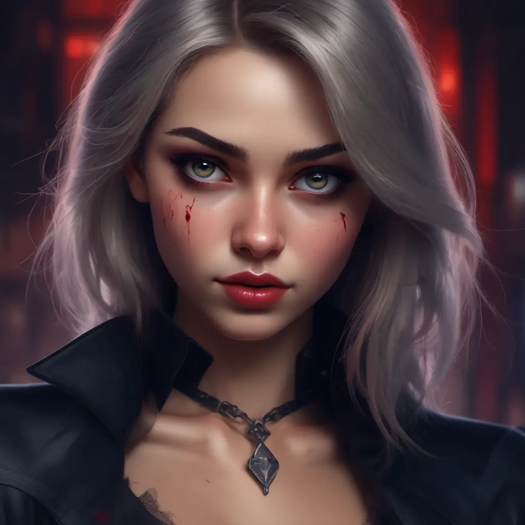 Beautiful girl in vampire academy with blood thirst eyes, 8k, Stunning, Digital Painting, Cinematic Lighting, Sharp Focus, Fantasy, Hyper Realistic