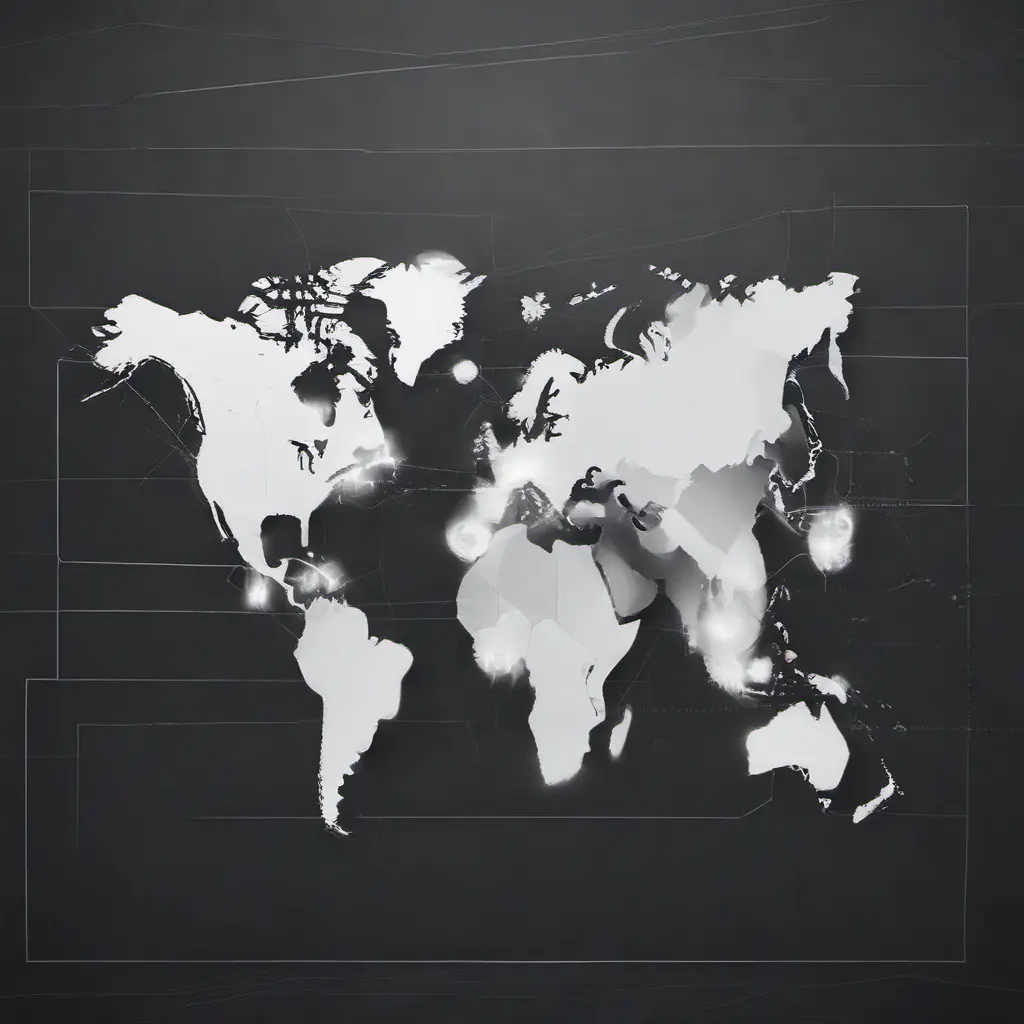 Modern digital world map on a dark high tech background, Matte