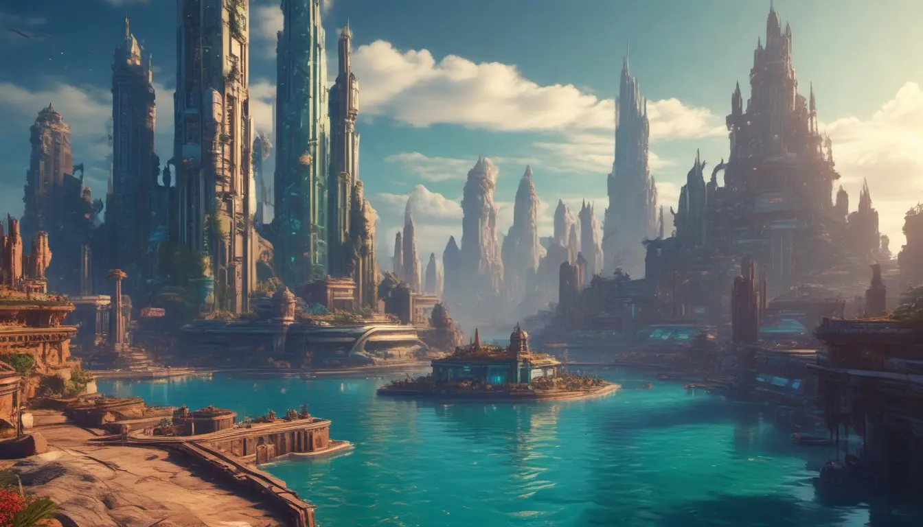 Matte portrait of a futuristic undewater city of Atlantis, Highly Detailed, Stunning, Realistic, Octane Render, Unreal Engine, Volumetric Lighting, Vibrant Colors