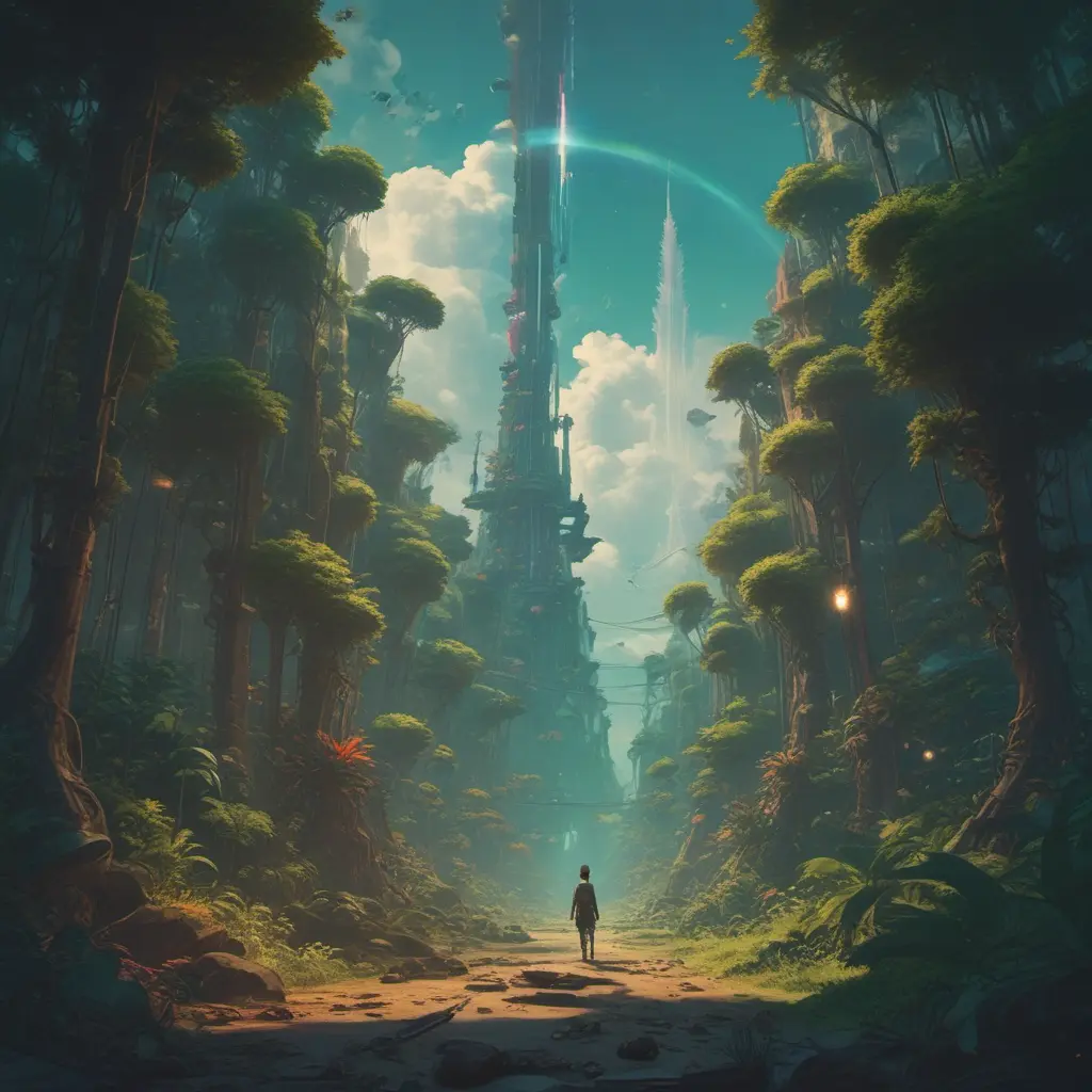 Studio ghibli, rocket explosion, jungle, solar, green technology, optimist future, 8k, Bokeh effect, Cinematic Lighting, Iridescence, Vibrant by Beeple, Dan Mumford, Greg Rutkowski, WLOP