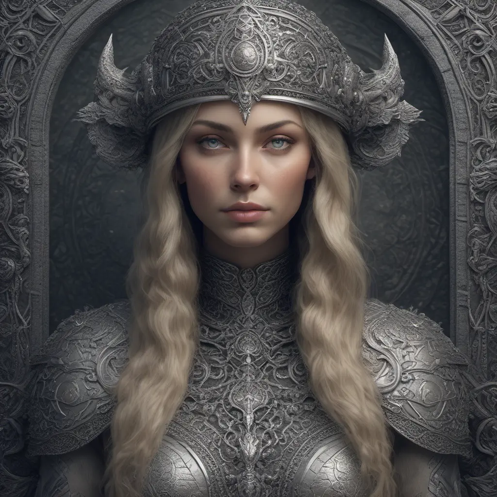 Alluring highly detailed matte portrait of beautiful norse goddess wearing chainmail in the style of Stefan Kostic, 8k, High Definition, Highly Detailed, Intricate, Half Body, Realistic, Sharp Focus, Fantasy, Elegant