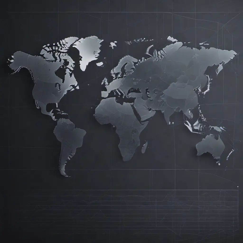 Modern digital world map on a dark high tech background, Matte