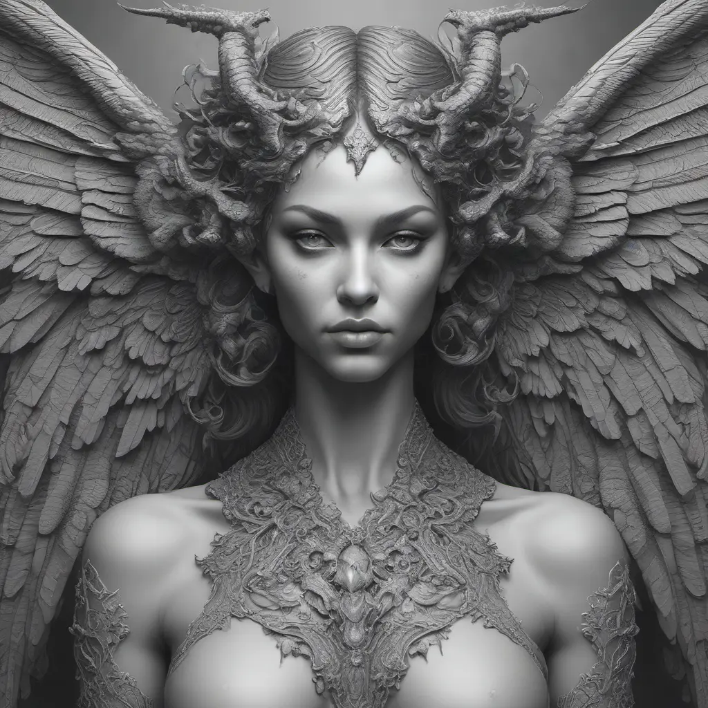 Alluring highly detailed matte portrait of a beautiful winged succubus in the style of Stefan Kostic, 8k, High Definition, Highly Detailed, Intricate, Half Body, Realistic, Sharp Focus, Fantasy, Elegant