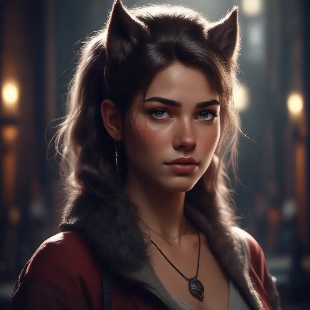 Beautiful girl in werewolf academy, 8k, Stunning, Digital Painting, Cinematic Lighting, Sharp Focus, Fantasy, Hyper Realistic