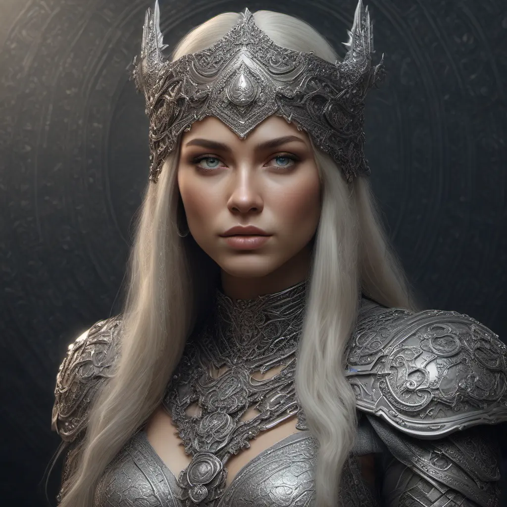 Alluring highly detailed matte portrait of beautiful norse goddess wearing chainmail in the style of Stefan Kostic, 8k, High Definition, Highly Detailed, Intricate, Half Body, Realistic, Sharp Focus, Fantasy, Elegant