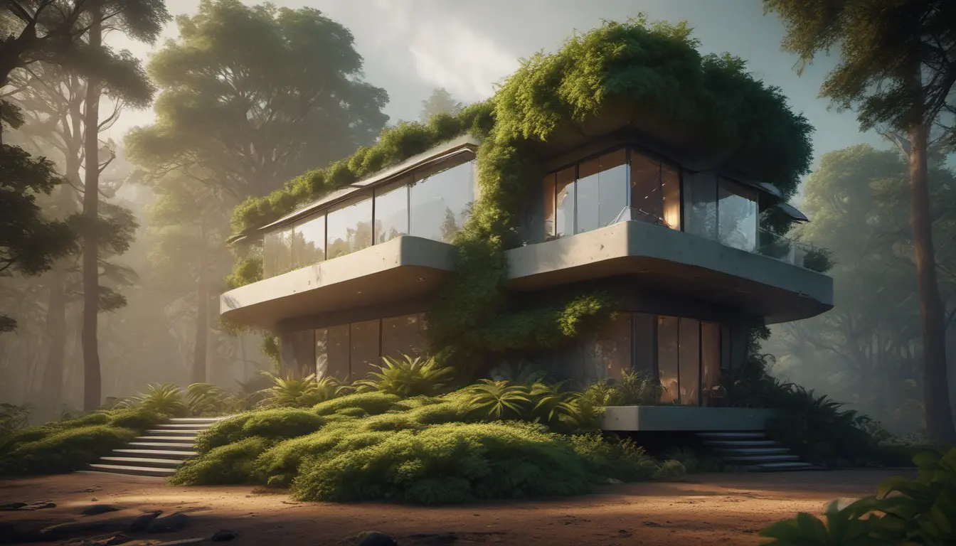 Beautiful futuristic organic house made from imaginary plants in a forest, 8k, Award-Winning, Highly Detailed, Beautiful, Epic, Octane Render, Unreal Engine, Radiant, Volumetric Lighting by Greg Rutkowski