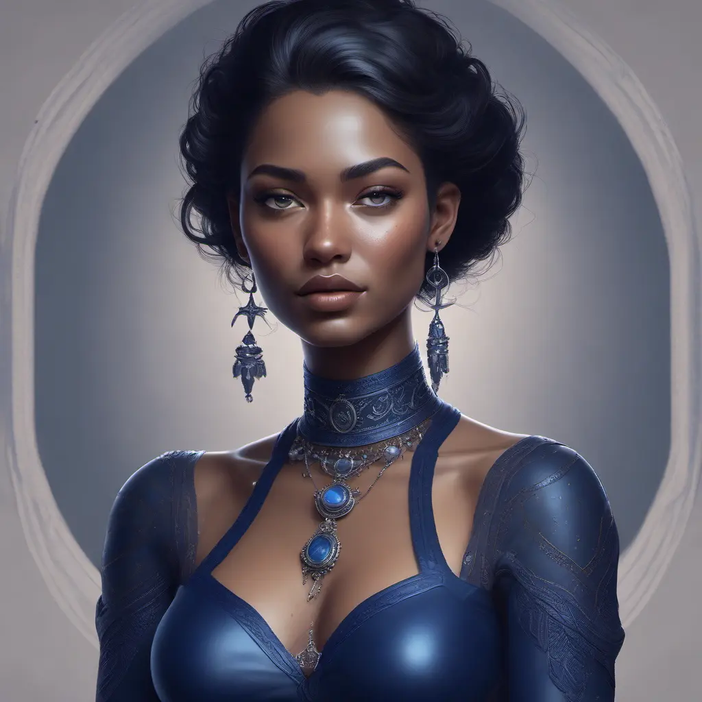 Matte portrait of the beautiful Samira in dark blue, 8k, Highly Detailed, Intricate, Realistic, Sharp Focus, Volumetric Lighting, Fantasy, Elegant by Stanley Artgerm Lau, WLOP, Stefan Kostic