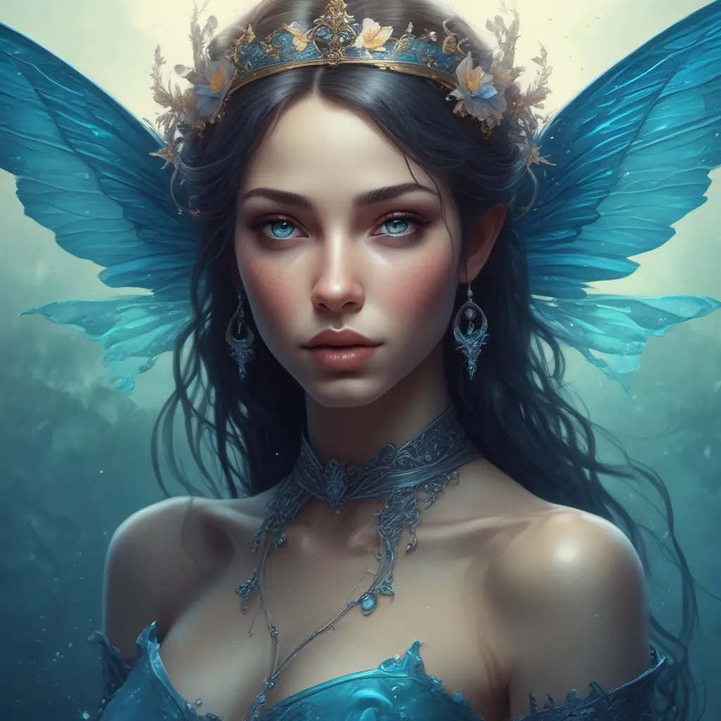 Portrait of a beautiful female water fairy, Highly Detailed, Intricate, Gothic and Fantasy, Epic, Digital Painting, Realistic, Smooth, Volumetric Lighting, Concept Art, Elegant