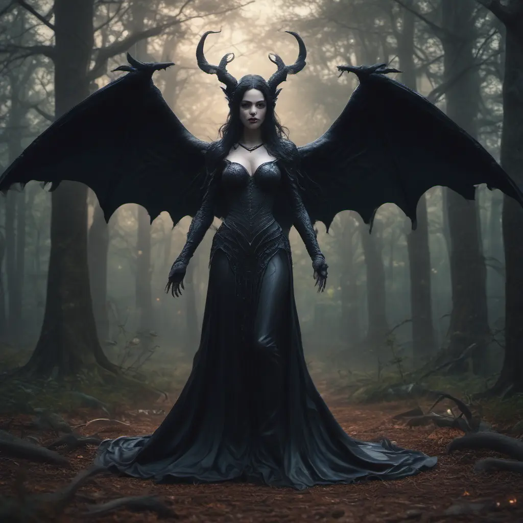 Succubus in a haunted forest, Highly Detailed, Intricate, Gothic and Fantasy, Goth, Volumetric Lighting, Fantasy, Dark by Stanley Artgerm Lau