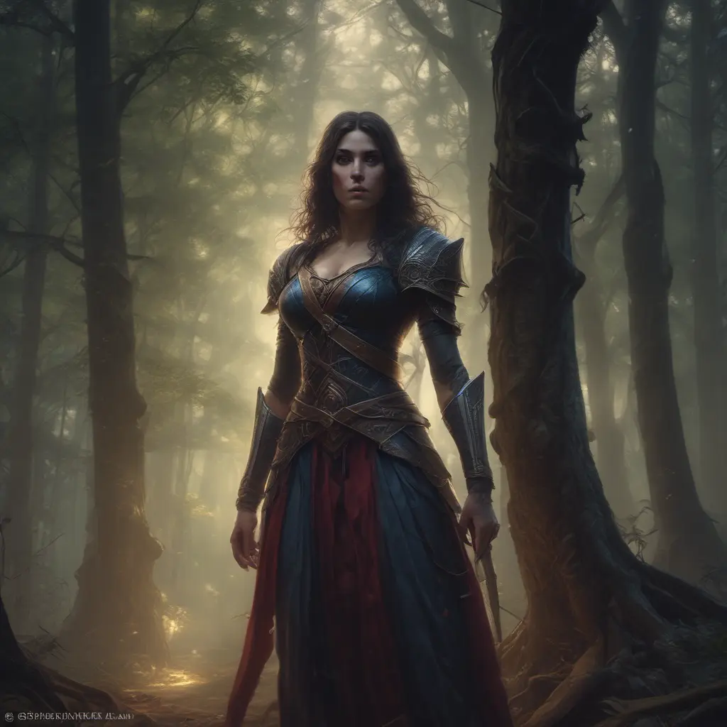 Kassandra in a haunted forest, Highly Detailed, Intricate, Gothic, Volumetric Lighting, Fantasy, Dark by Stanley Artgerm Lau