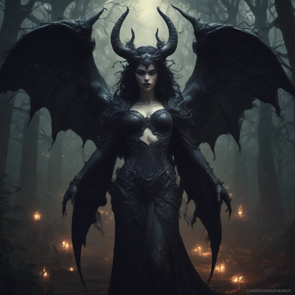 Succubus in a haunted forest, Highly Detailed, Intricate, Gothic and Fantasy, Goth, Volumetric Lighting, Fantasy, Dark by Stanley Artgerm Lau