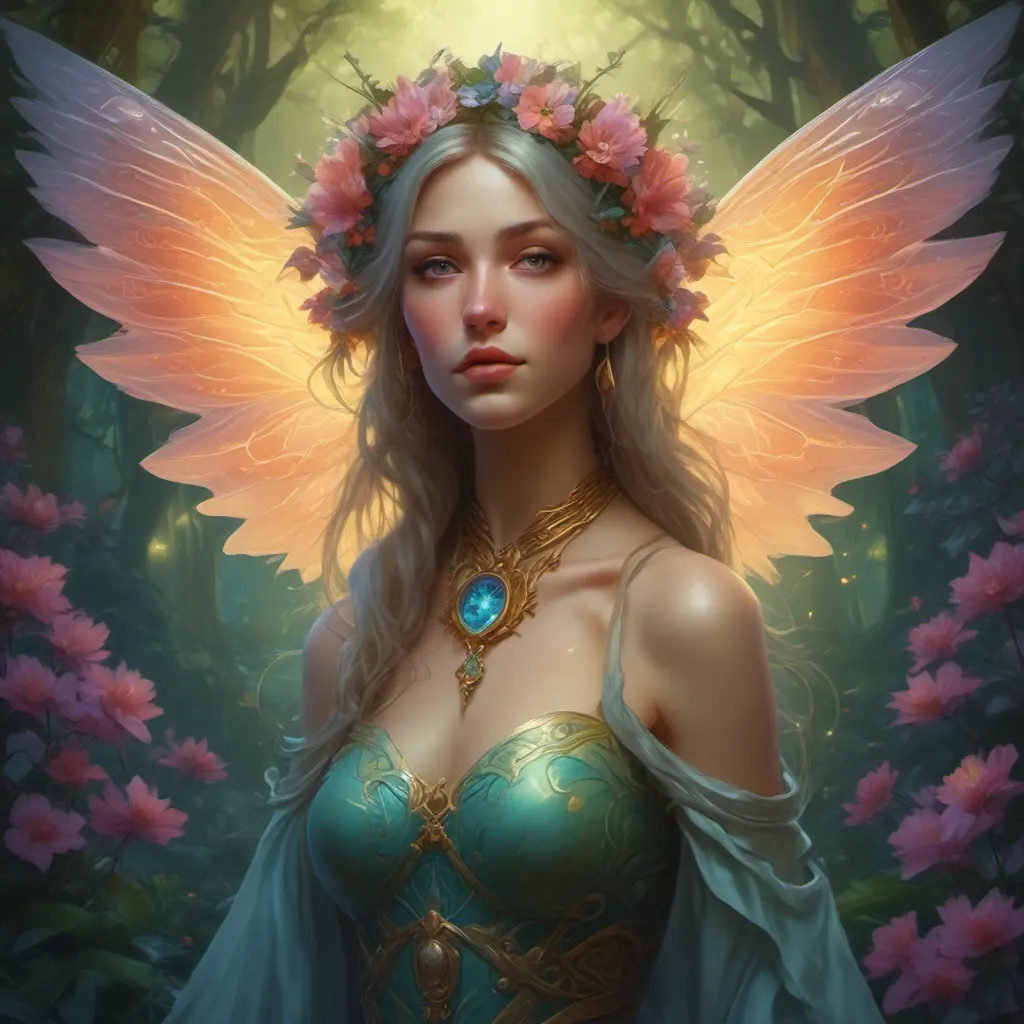 Beautiful elf in a magical forest, 4k, Highly Detailed, Hyper Detailed, Masterpiece, Full Body, Cosmic Nebulae, Full Lips, Pretty Face, Tattoos, Wings, Digital Illustration, Bloom light effect, Cinematic Lighting, Realistic, Sharp Focus, Deviantart, Centered, Beautifully Lit, Bioluminescent, Radiant, Vibrant Colors by Stanley Artgerm Lau, Alphonse Mucha, Greg Rutkowski, Stefan Kostic