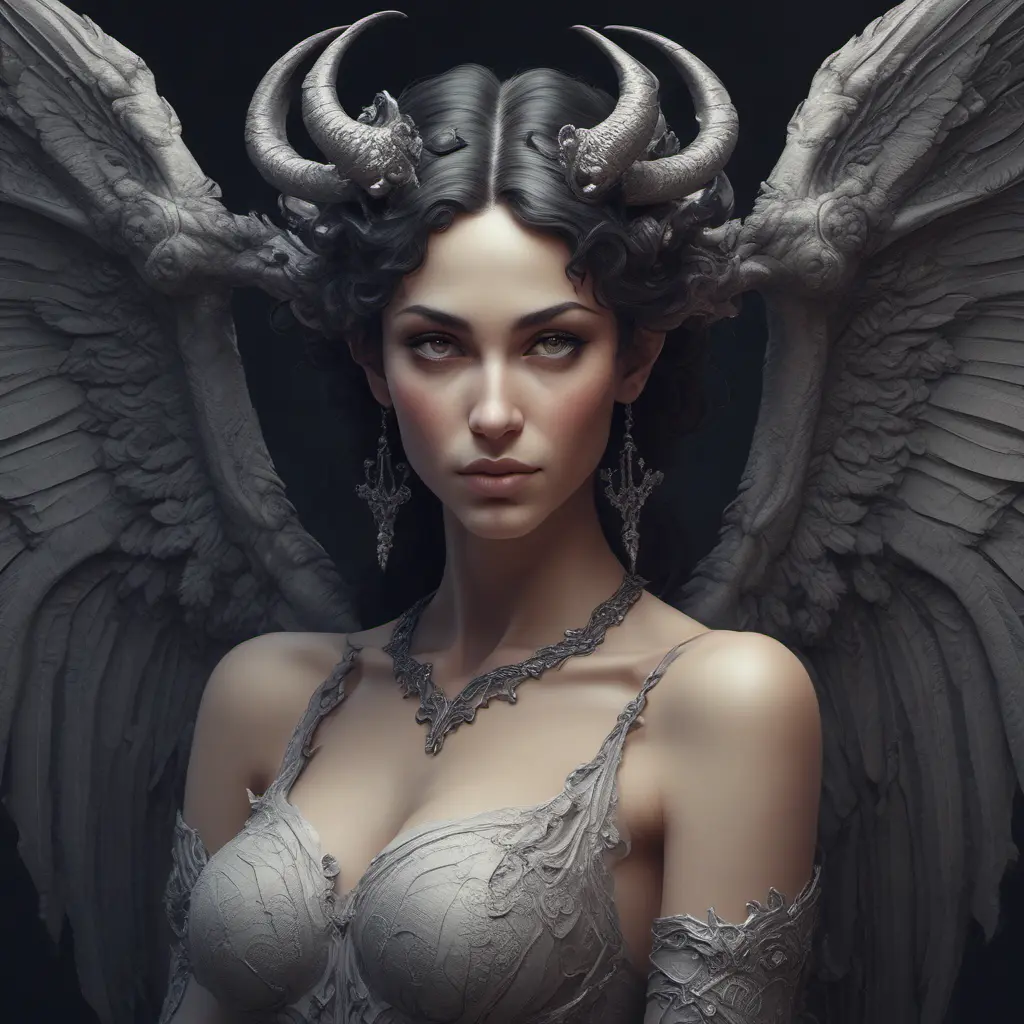 Alluring highly detailed matte portrait of a beautiful winged succubus in the style of Stefan Kostic, 8k, High Definition, Highly Detailed, Intricate, Half Body, Realistic, Sharp Focus, Fantasy, Elegant