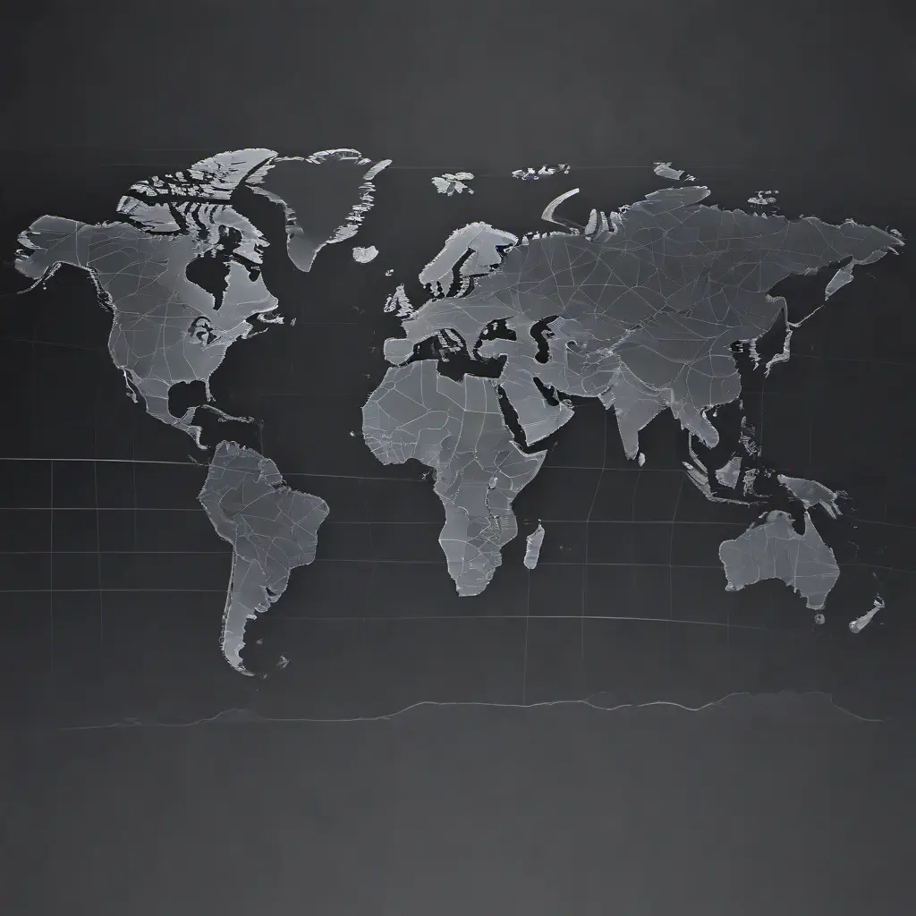 Modern digital world map on a dark high tech background, Matte