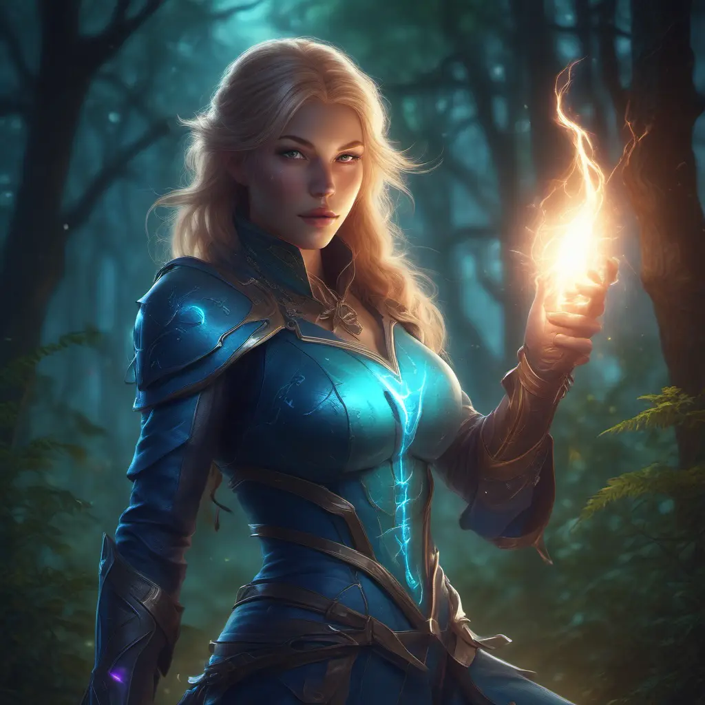 Closeup of a beautiful lightning mage in a magical forest, 4k, Highly Detailed, Masterpiece, Pretty Face, Digital Illustration, Cinematic Lighting, Realistic, Sharp Focus, Centered, Beautifully Lit, Bioluminescent by Stanley Artgerm Lau