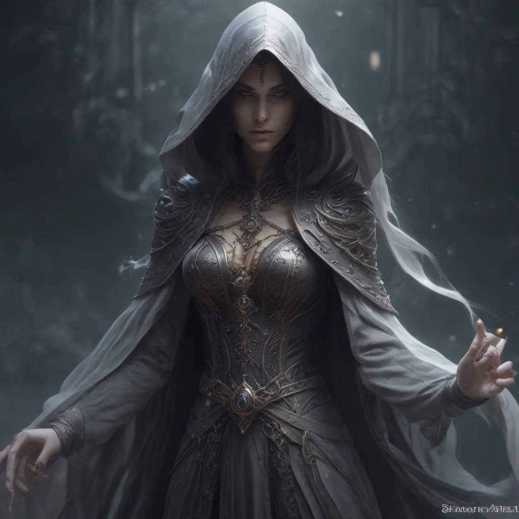 Veiled female necromancer, 8k, Gothic and Fantasy, Elden Ring, Photo Realistic, Dynamic Lighting by Stanley Artgerm Lau, Greg Rutkowski