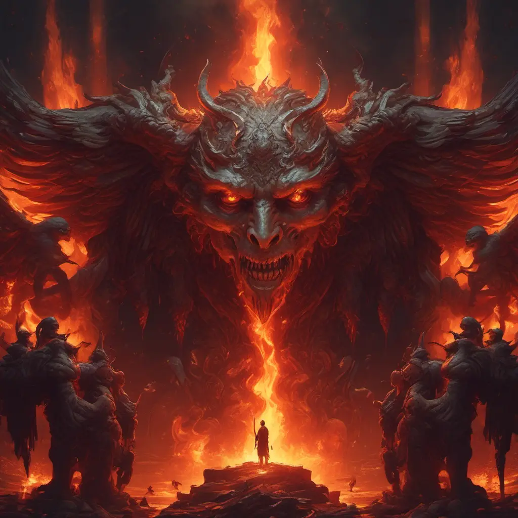 Angels and Demons surrounded by fire, 8k, Trending on Artstation, Symmetrical Face, Digital Illustration, Concept Art by Stefan Kostic