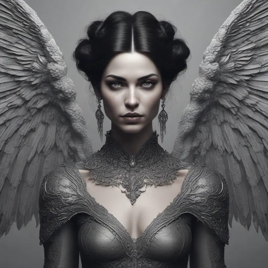 Alluring highly detailed matte portrait of a beautiful winged vampire in the style of Stefan Kostic, 8k, High Definition, Highly Detailed, Intricate, Half Body, Realistic, Sharp Focus, Fantasy, Elegant